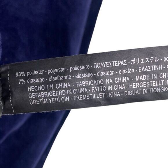 Zara Cold Shoulder Velvet Knit Blouse Mock Neck Top Long Sleeves M Deep Blue - Picture 7 of 15